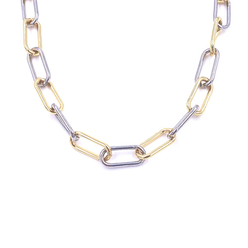 Ashley Gold Stainless Steel Gold Plated Two Toned Link Chain Design Necklace