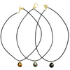 Ashley Gold Stainless Steel Gold Plated Leather Rope Enamel Oval Drop Pendant With CZ Stone Necklace