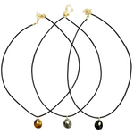 Ashley Gold Stainless Steel Gold Plated Leather Rope Enamel Oval Drop Pendant With CZ Stone Necklace