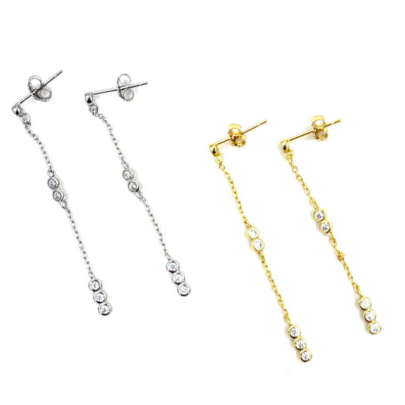 Ashley Gold Sterling Silver Drop Chain Link With CZ's Earrings
