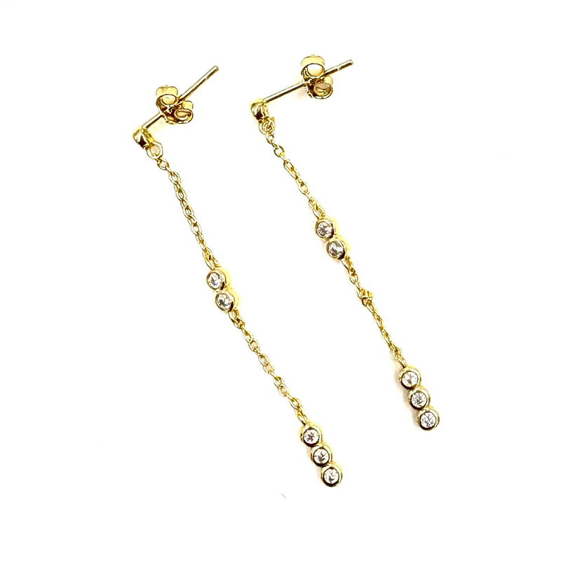 Ashley Gold Sterling Silver Drop Chain Link With CZ's Earrings