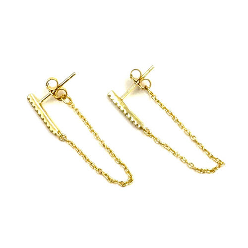 Ashley Gold Sterling Sliver Gold Plated Drop Loop Chain With CZ Bar Earrings