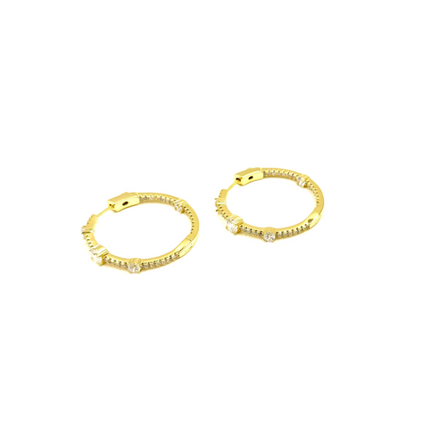 Ashley Gold Stainless Steel CZ Round Graduating Inside/Outside Hoop Earrings