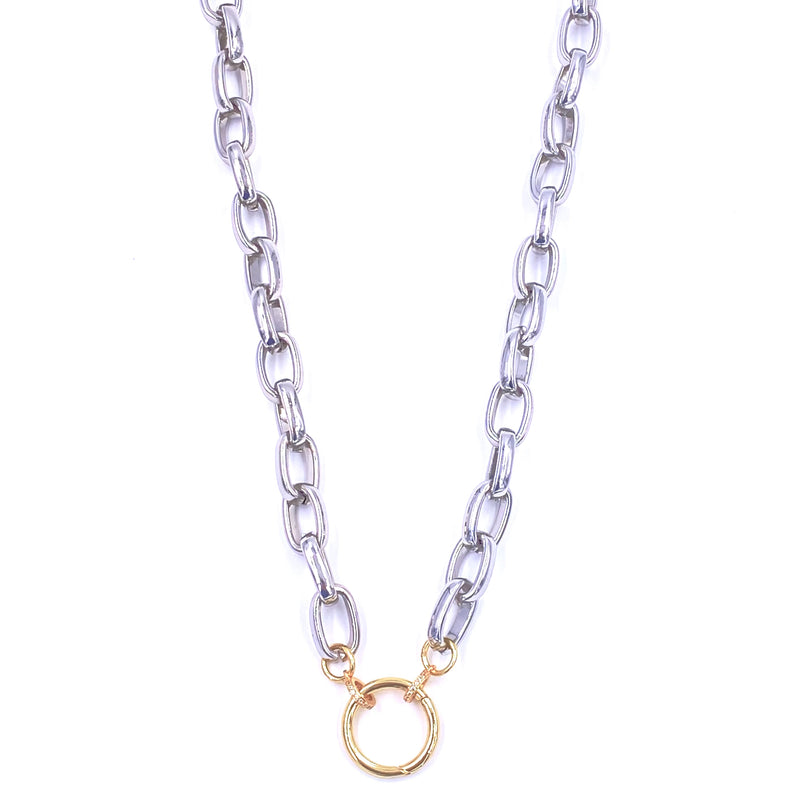 Ashley Gold Stainless Steel Gold Plated Mixed Metal CZ Center Circle Clasp Design Necklace