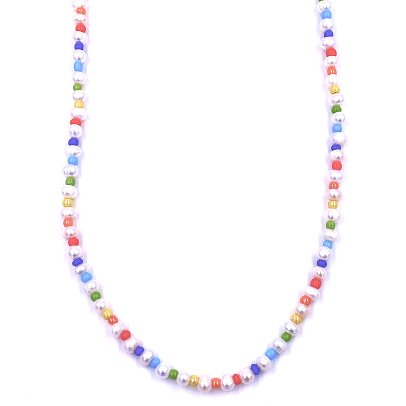Ashley Gold Sterling Silver Colorful Enamel Bead And Freshwater Pearl Alternating Design Beaded Necklace