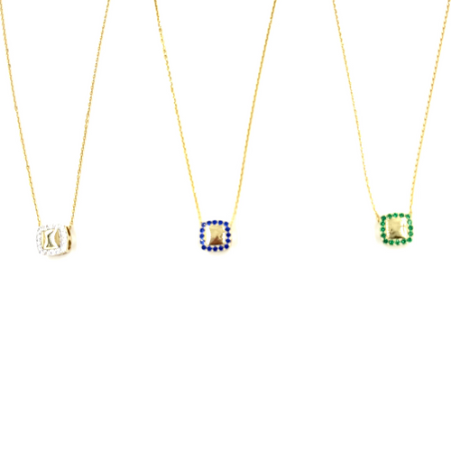 Ashley Gold Sterling Silver Gold Plated Center Halo Colored CZ Drop Pendant Necklace