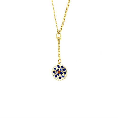 Ashley Gold Stainless Steel Gold Plated Drop Charm Sterling Silver Gold Plated Blue CZ Lariat Necklace