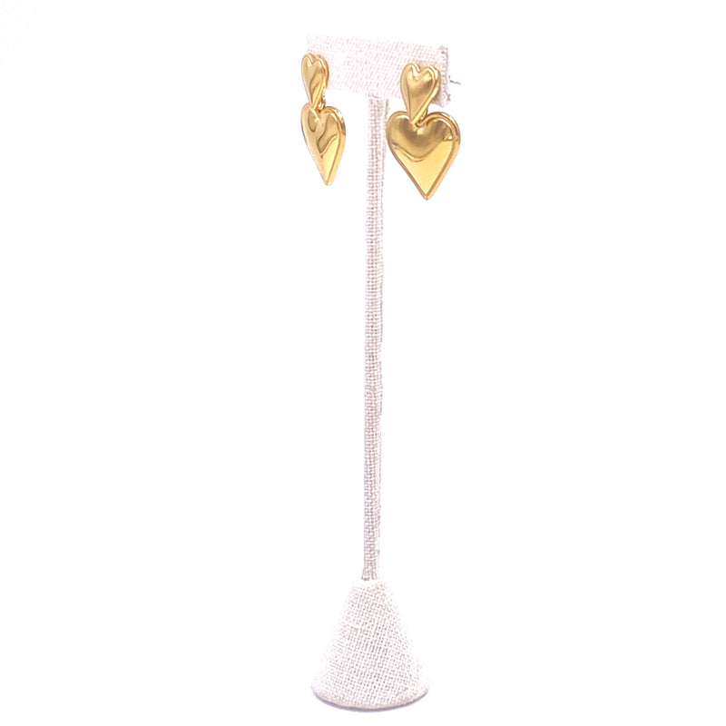 Ashley Gold Stainless Steel Gold Plated Double Heart Drop Earrings