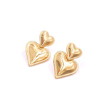 Ashley Gold Stainless Steel Gold Plated Double Heart Drop Earrings