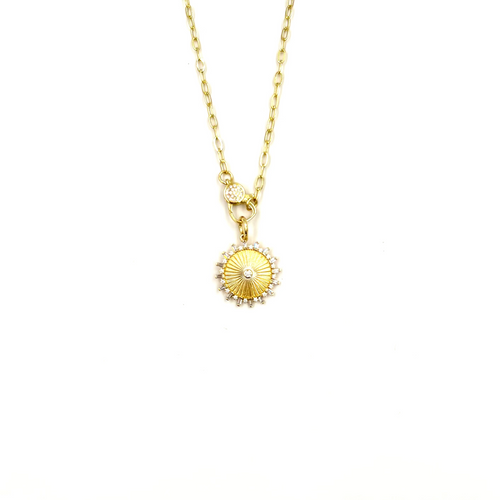 Ashley Gold Stainless Steel Gold Plated CZ Clasp Center Detachable Sterling Silver Circle CZ Pendant Necklace