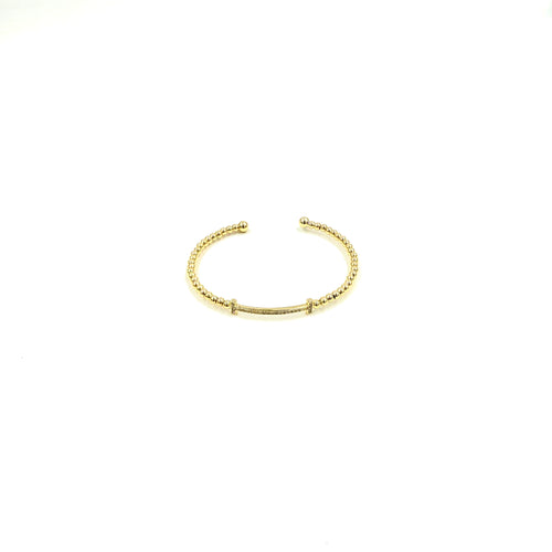 Ashley Gold Stainless Steel Gold Plated Open Design Single Bar CZ Bangle Bracelet