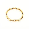 Ashley Gold Stainless Steel Gold Plated 2 CZ Encrusted Square Link Chain Stretch Beaded Bracelet