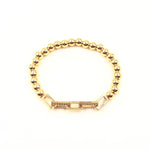 Ashley Gold Stainless Steel Gold Plated 2 CZ Encrusted Square Link Chain Stretch Beaded Bracelet