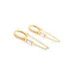 Ashley Gold Sterling Silver Gold Plated CZ Baguette Drop Chain Hoop Earrings