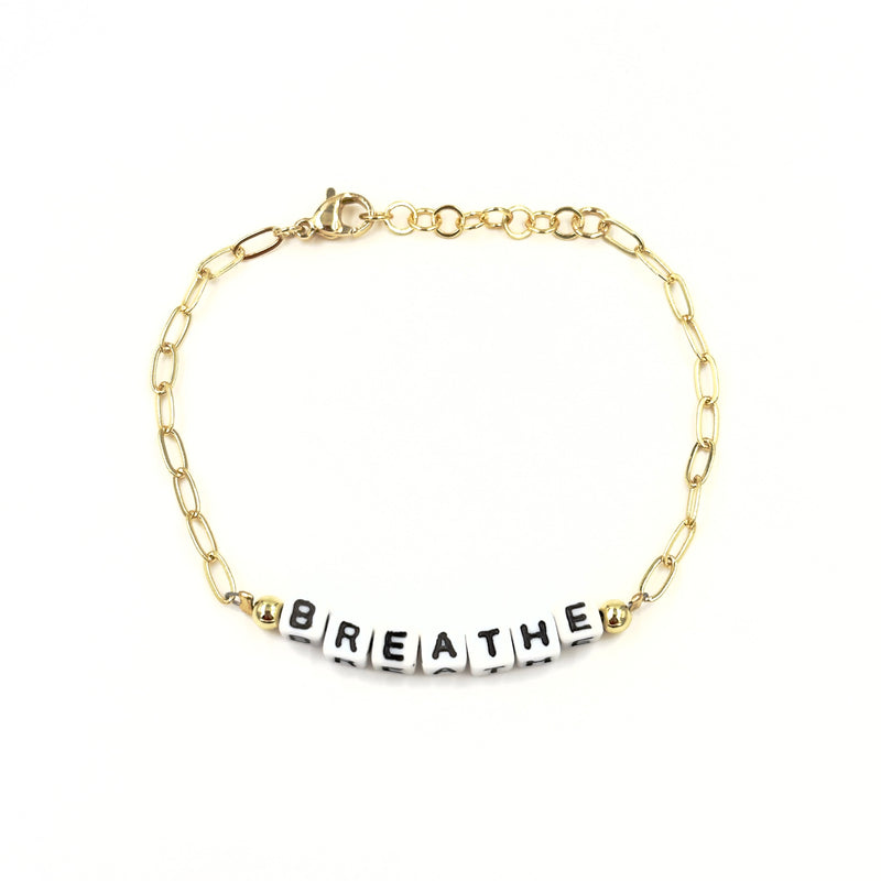 Ashley Gold Stainless Steel Gold Plated "BREATHE" Enamel Block Letter Link Bracelet