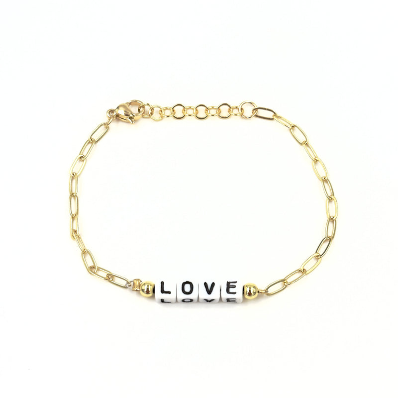 Ashley Gold Stainless Steel Gold Plated "LOVE" Enamel Block Letter Link Bracelet