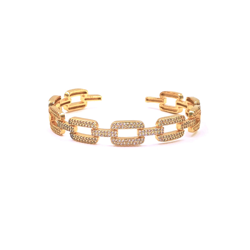 Ashley Gold Stainless Steel Gold Plated CZ Box Link Chain Design Bangle Bracelet