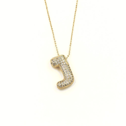 Ashley Gold Stainless Steel Gold Plated CZ Bubble Letter Pendant Necklace