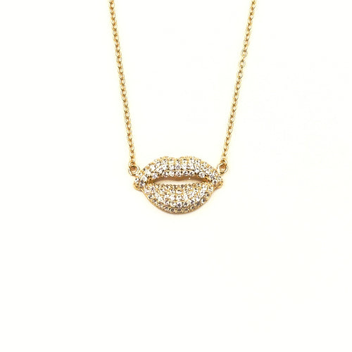 Ashley Gold Sterling Silver Simple CZ Lip Necklace