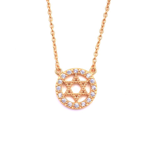 Ashley Gold Sterling Silver CZ Circle And Star Pendant Necklace