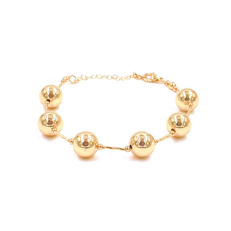 Ashley Gold Stainless Steel Gold Plated 6 Ball Beaded Clasp Bracelet