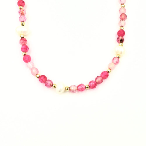 Ashley Gold Stainless Steel Gold Plated Freshwater Pearls And Semi Precious Pink Bead Beaded Necklace