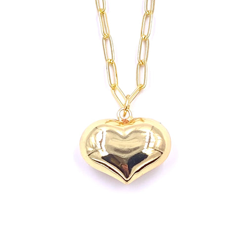 Ashley Gold Stainless Steel Gold Plated Floating Puff Heart Pendent Necklace