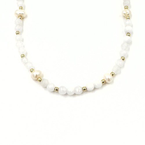 Ashley Gold Stainless Steel Gold Plated Freshwater Pearls And Semi Precious White Bead Beaded Necklace