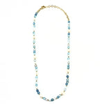 Ashley Gold Stainless Steel Gold Plated Fresh Water Pearls And Semi Precious Aqua Blue Bead Beaded Necklace