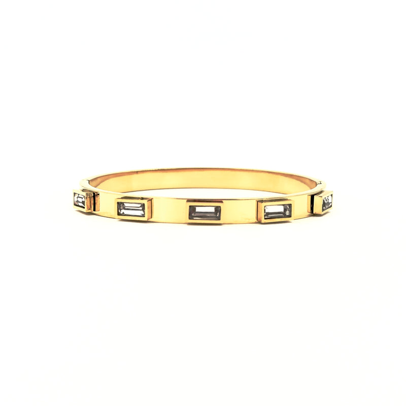 Ashley Gold Stainless Steel Gold Plated CZ Emerald Cut Closed Bangle Bracelet