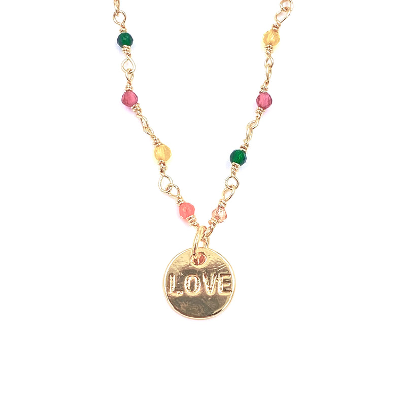 Ashley Gold Stainless Steel Gold Plated Assorted Semi Precious Beads With Love Pendant Necklace