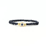 Ashley Gold Stainless Steel Gold Plated Colorful Genuine Stone Evil Eye Stretch Beaded Bracelet