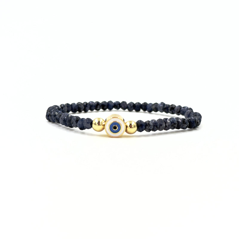 Ashley Gold Stainless Steel Gold Plated Colorful Genuine Stone Evil Eye Stretch Beaded Bracelet