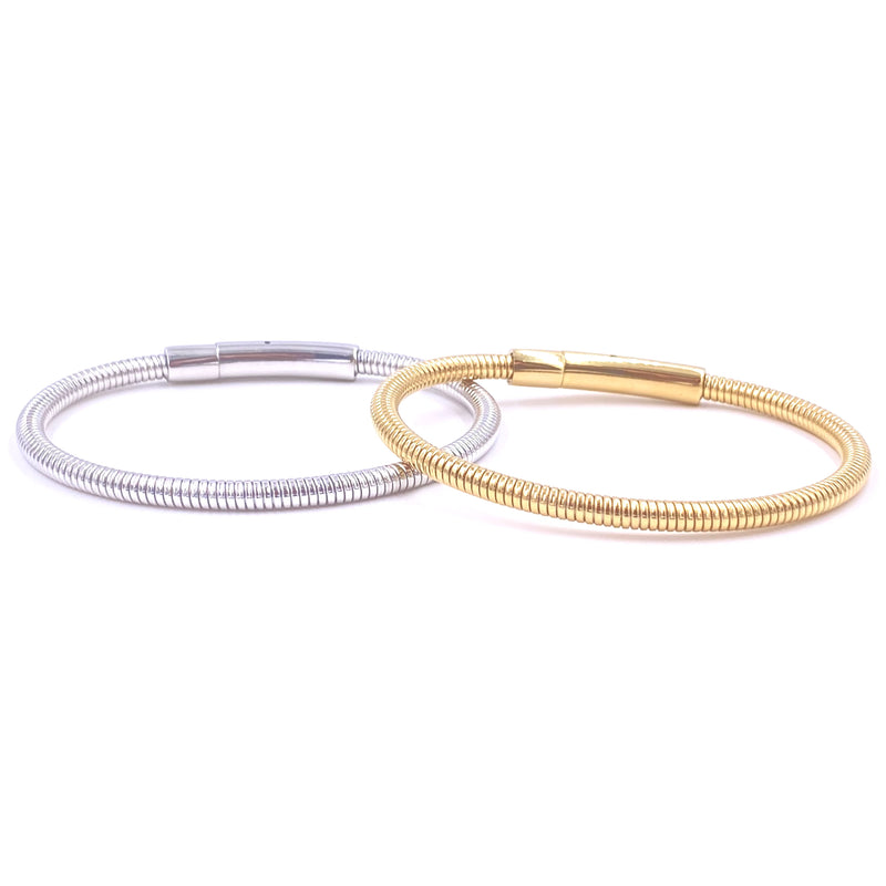 Ashley Gold Stainless Steel Button Clasp Slinky Design Bangle Bracelet