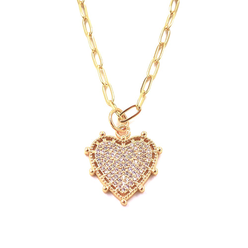 Ashley Gold Stainless Steel Gold Plated Small CZ Heart Charm Necklace