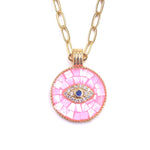 Ashley Gold Stainless Steel Gold Plated Pink Opal Disc Evil Eye Necklace