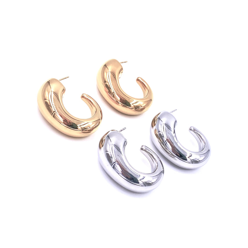 Ashley Gold Stainless Steel Gradual Puff Hoop Design Earrings