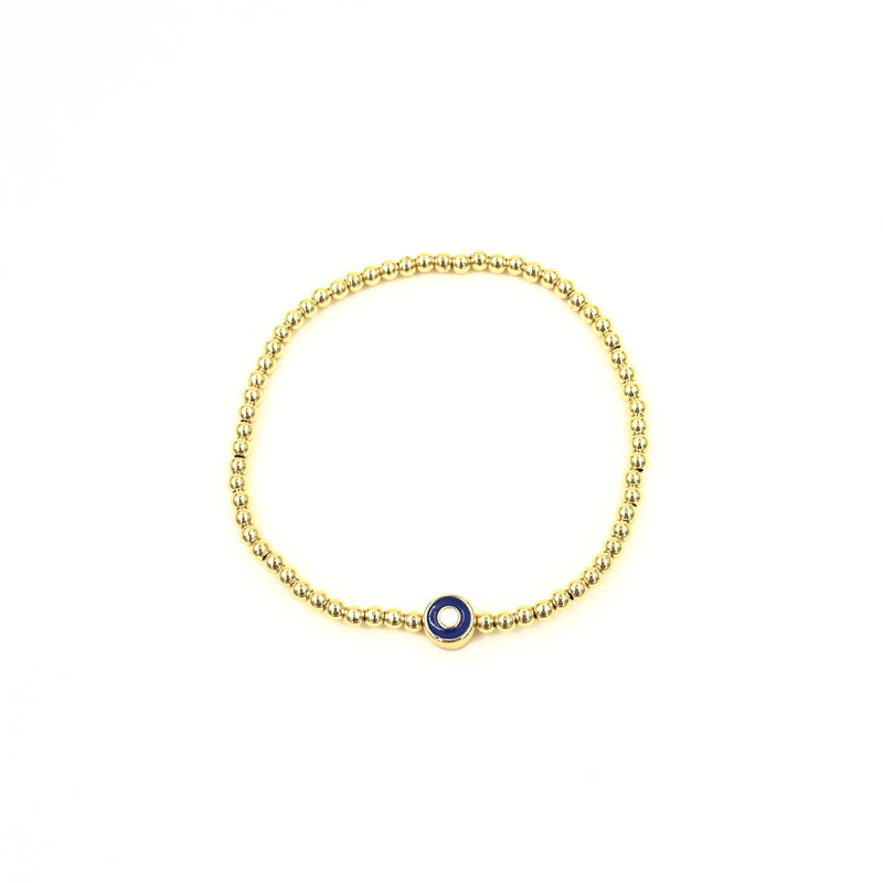 Ashley Gold Stainless Steel Gold Plated Center Enamel Evil Eye Stretch Beaded Bracelet