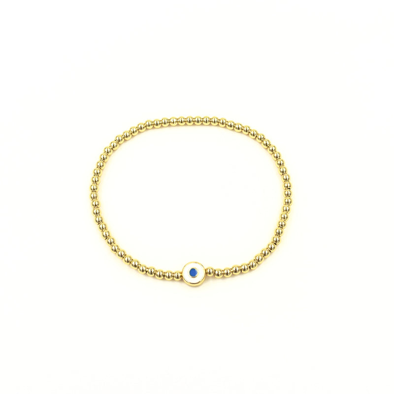 Ashley Gold Stainless Steel Gold Plated Center Enamel Evil Eye Stretch Beaded Bracelet