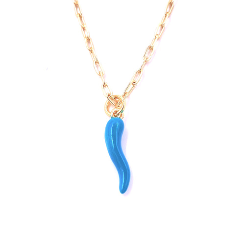 Ashley Gold Stainless Steel Gold Plated Turquoise Enamel Horn Charm Necklace