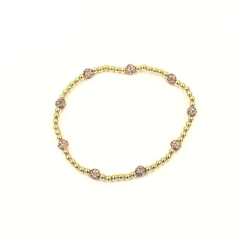 Ashley Gold Stainless Steel Gold Plated Spaced Out 9 CZ Covered Beads Stretch Bracelet