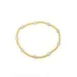 Ashley Gold Stainless Steel Gold Plated Spaced Out 9 CZ Covered Beads Stretch Bracelet