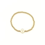 Ashley Gold Stainless Steel Gold Plated White Enamel Letter Bead Stretch Beaded Bracelet