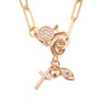 Ashley Gold Stainless Steel Gold Plated CZ Lobster Clasp Detachable 3 Charm Necklace