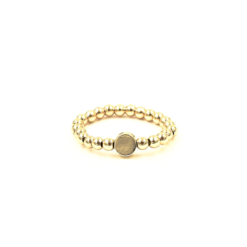 Ashley Gold Stainless Steel Gold Plated Center Circle Plate Beaded Stretch Ring