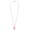 Ashley Gold Stainless Steel Gold Plated Pink Opal Disc Evil Eye Necklace