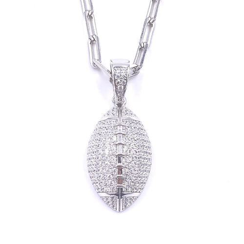 Ashley Gold Stainless Steel CZ Floating Football Charm Necklace
