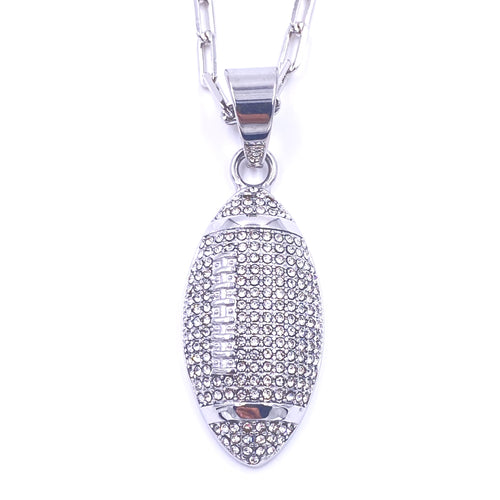 Ashley Gold Stainless Steel CZ Football Charm Necklace