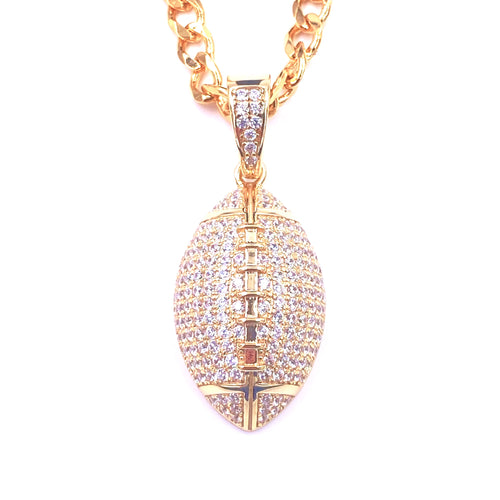 Ashley Gold Stainless Steel Gold Plated CZ Floating Football Charm Necklace