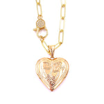 Ashley Gold Stainless Steel Gold Plated CZ Lobster Clasp And Locket Necklace